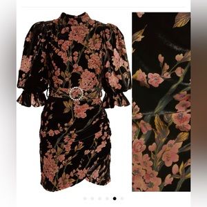 Lavish Alice black velvet devore high-neck balloon sleeve mini dress floral